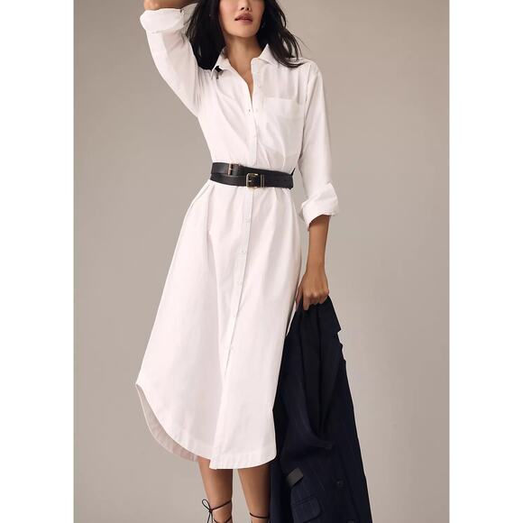 Maeve Dresses & Skirts - Anthropologie Maeve The Soren Poplin Cotton Midi Shirt Dress White Size XL